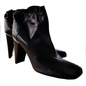 Louis Vuitton Black Leather Square-Toe Ankle Booties with Cone Heel